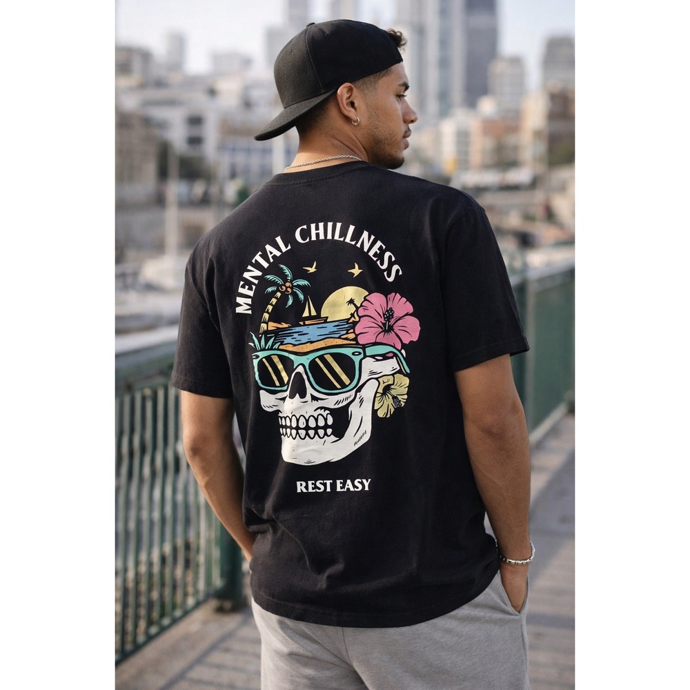 Rest Easy Black Graphic Tee Men's XL Mental Chillness 100% Cotton Streetwear